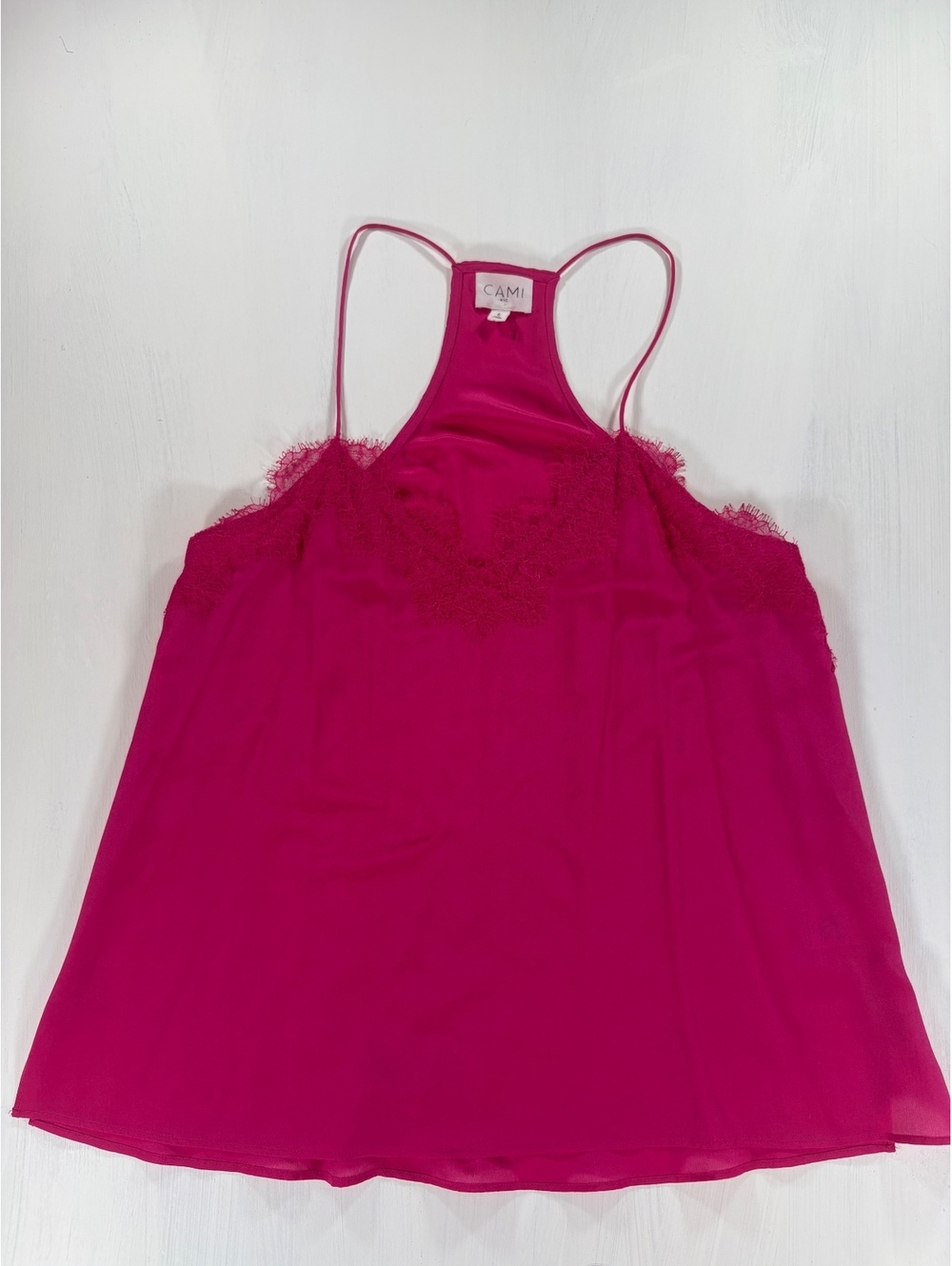 CAMI NYC 100% Silk Lace Racerback Camisole Top Fuchsia Pink Size S